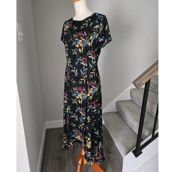 Vintage Kay Unger Silk Midi Asymmetric Floral Dress size 4 - Picture 5 of 8